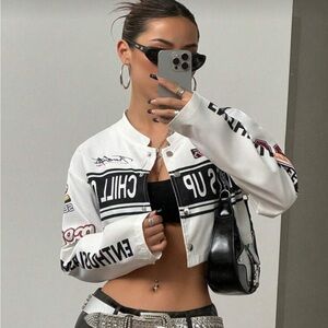 SHEIN White Graphic Button Down Shirt